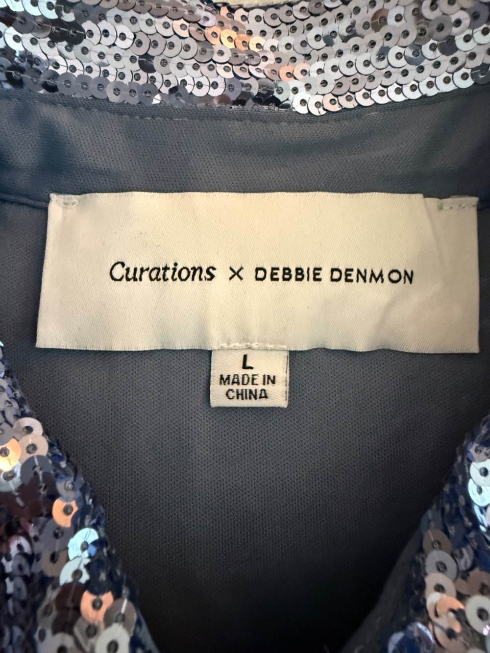 Curations x Debbie Denmon Sequin Button Front Shirt Large NWOT Oversized Glam - Picture 12 of 16